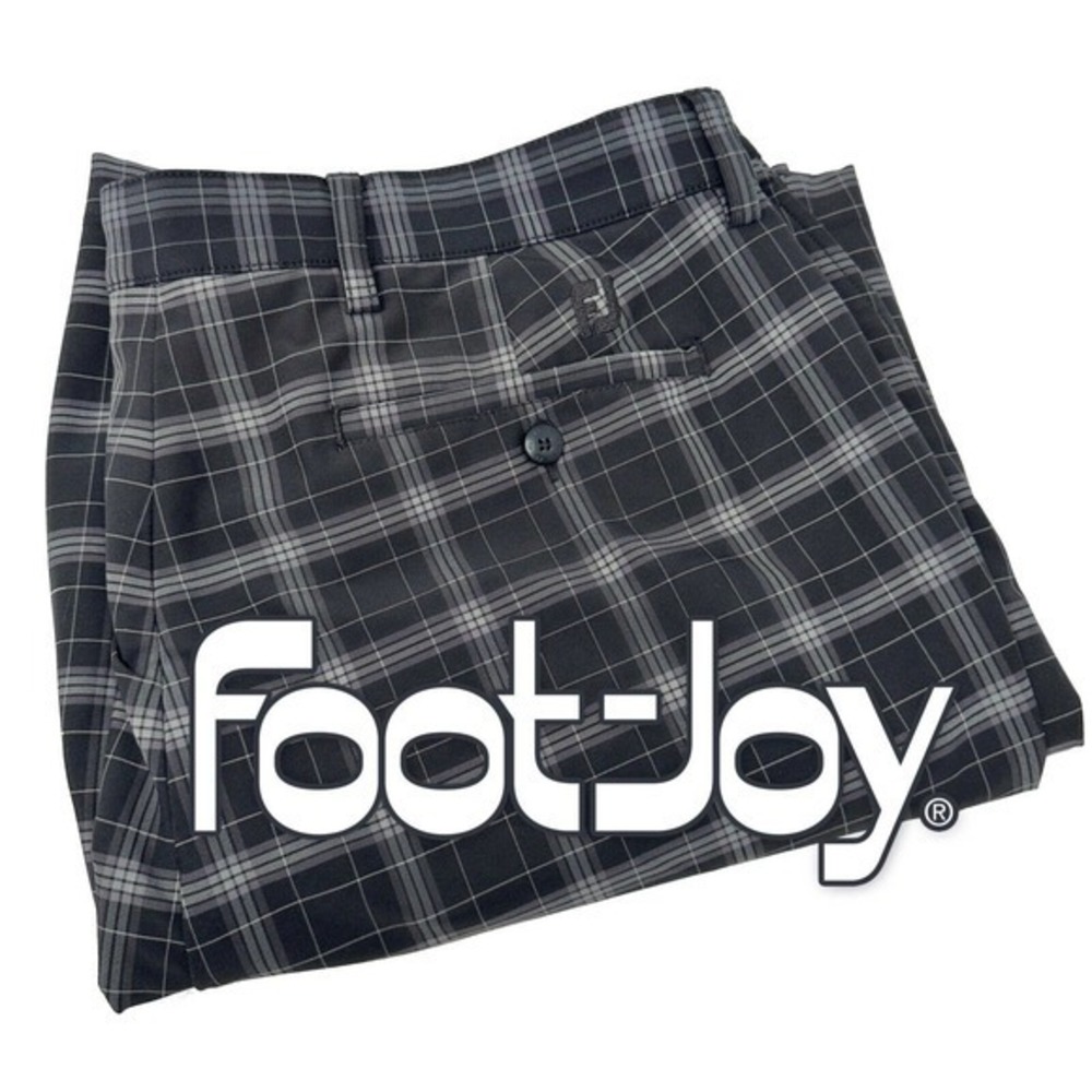 FootJoy FJ Gray Black Plaid Flat Front Polyester Spandex‎ Golf Shorts Size 38